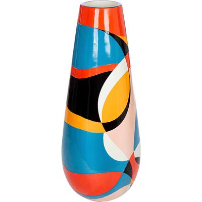 Bodenvase GILDE "Flaschen-Bodenvase Levy H.92 cm", blau, orange, rosa, rot, schwarz, weiß, B:37,5cm H:92cm T:37,5cm Ø:37,5cm, Kunstharz, Vasen, Bodenvase, grafisch, Blumenvase, modern, Eyecatcher, Geschenkidee