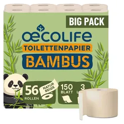 œcolife Toilettenpapier BAMBUS, 56 Rollen à 150 Blatt, 3-lagig, superweich
