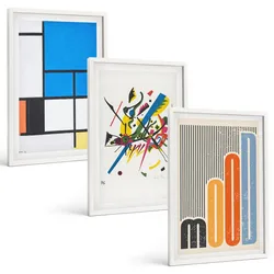 BILDER SET 3er Set - 40x60 cm Weißer Rahmen - Abstrakte moderne Geometrie