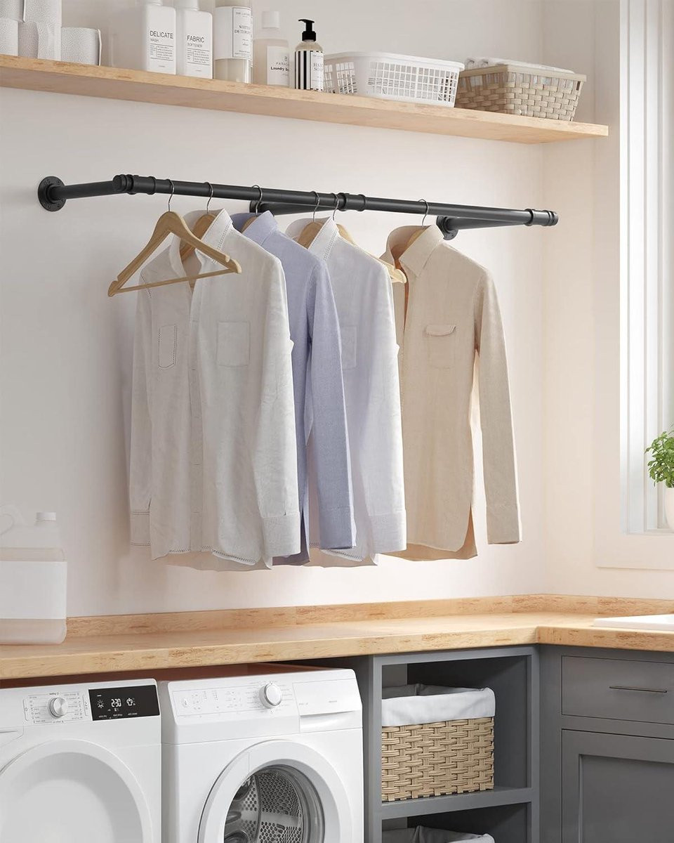 Industriële wandgarderobe kledingstang zwart - HSR104B01