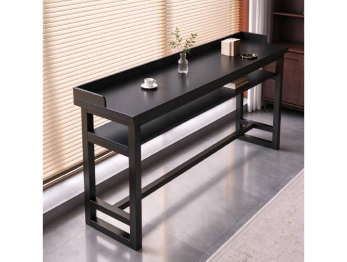 Hoher schmaler Küchenbartisch, Industrieller rechteckiger Bartisch Schmaler Sofatisch mit Metallrahmen, schmaler Konsolentisch für die Küche(Black(Double layer),63 Lx15.7 W)