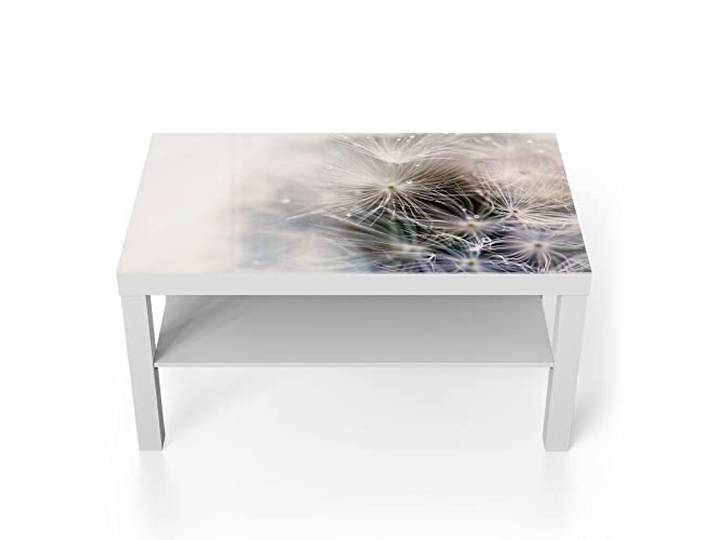 DEQORI Glastisch weiß groß 90x50 cm Motiv Detailaufnahme Pusteblume ausgefallener Beistelltisch aus Glas Hochglanz Couchtisch fürs Wohnzimmer moderner Couch Tisch mit Design