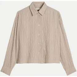 Hemdbluse mit Crinkle-Effekt Beige 34