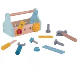 Tooky Toy: Tragbare Holz-Werkzeugkiste - 18-teilig