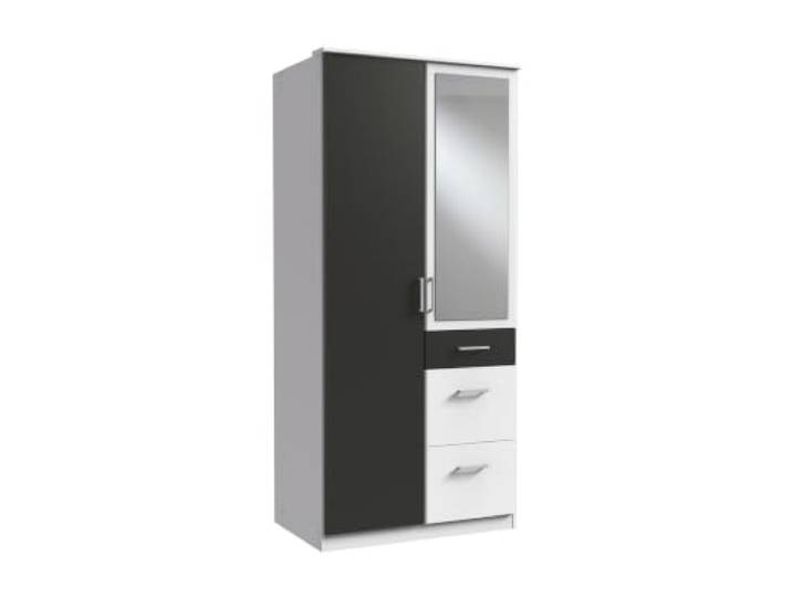 Kleiderschrank Click in Weiß mit Grafit, 91 cm Breite mit Spiegel