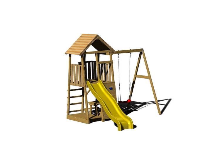 Spielturm, Naturfarben, Gelb, Holz, Kiefer, 270x270x280 cm, Freizeit & Co, Gartenspielzeug, Spieltürme
