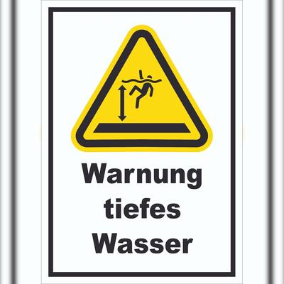 HB-Druck Schild Warnung tiefes Wasser A0 Rückseite selbstklebend