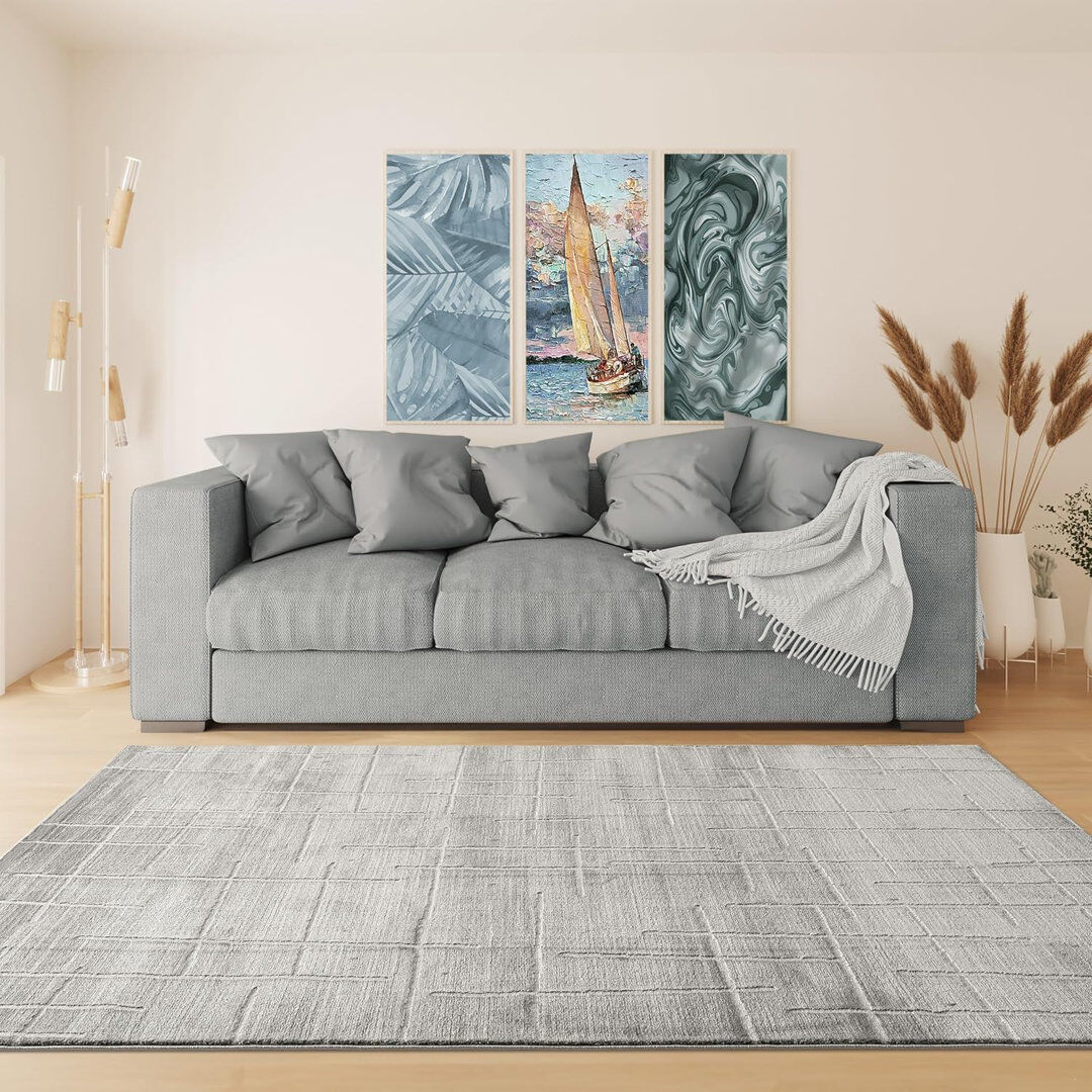 Ruglenza Home Ruglenza Modern Area Rug - Soft Pile Easy Clean Carpet for Living Room & Bedroom, Durable Synthetic Fibre, Stylish Home Decor Rug Grey-BrokenLines 120 x 170 cm