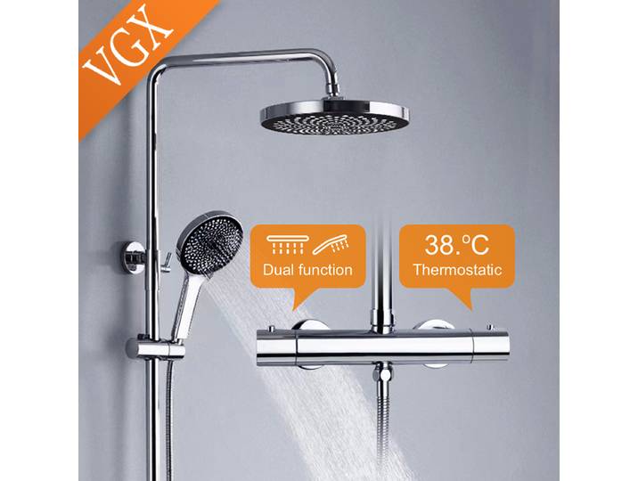 VGX – système de douche thermostatique Intelligent, ensemble de douche en laiton, système de douche à 2 fonctions, pomme de douche ronde, pulvérisateur à main