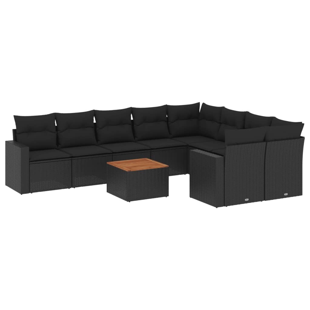 Modulare Garten-Sofagarnitur, 10-teilig, mit Kissen, aus PE-Rattan und pulverbeschichtetem Stahl, UV-beständig, Schwarz