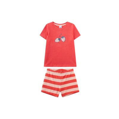 Schlafanzug SANETTA "Pyjama Schlafanzug Erdbeeren Pyjama Kids", Mädchen, Gr. 104, bunt (orange, beige), Obermaterial: 70% Baumwolle CO. 30% Polyester PES., Homewear-Sets Schlafanzug