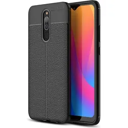 Screenguard Xiaomi Redmi 8 Hülle Leather Design TPU Cover (Xiaomi Redmi 8), Smartphone Hülle, Schwarz
