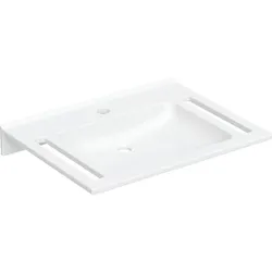 Publica Waschtisch eckiges Design, mit Ausschnitten, barrierefrei: B=70cm, T=55cm, Hahnloch=mittig, Überlauf=ohne, weiß-alpin