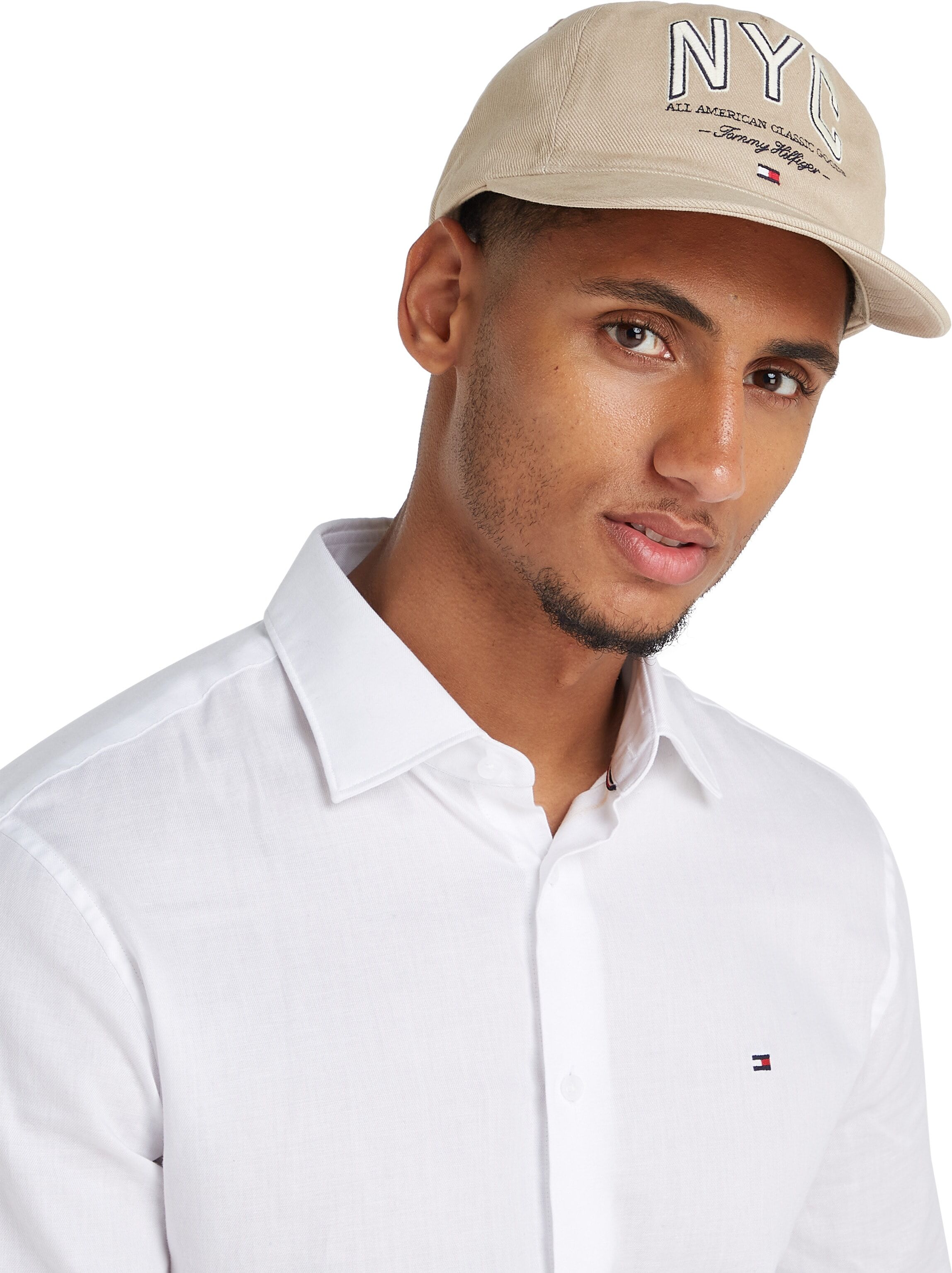 Baseball Cap TOMMY HILFIGER "TH FLAG SEASONAL 5 PANEL CAP", Herren, grün (sandalwood), Web, Baumwolle, unifarben, Caps Baseball Cap, Mit festem Schirm sandalwood Einheitsgröße