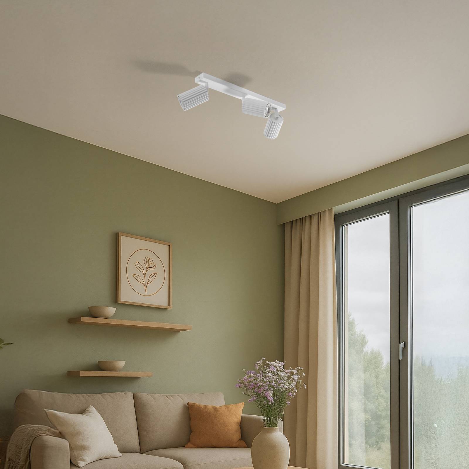 Deckenstrahler Karbon, weiß, Länge 45 cm, Aluminium, 3-flg. Karbon SOLLUX LIGHTING, dimmbar, weiß / opal, für Wohn- / Esszimmer, Aluminium, Modern, Strahler