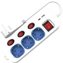 ROLINE 3-fach Steckdosenleiste mit Schalter, USB-Charger A+C, 3 m 19.07.2345