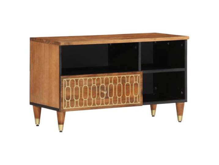 Kaorsrow TV-Schrank Massivholz Mango Lowboard Fernsehtisch 80x33x46 cm Handgeschnitzte Blumenmuster veredeln Ihr Wohnzimmer oder Schlafzimmer. Mangoholz und Eisenbeine bieten viel Stauraum.