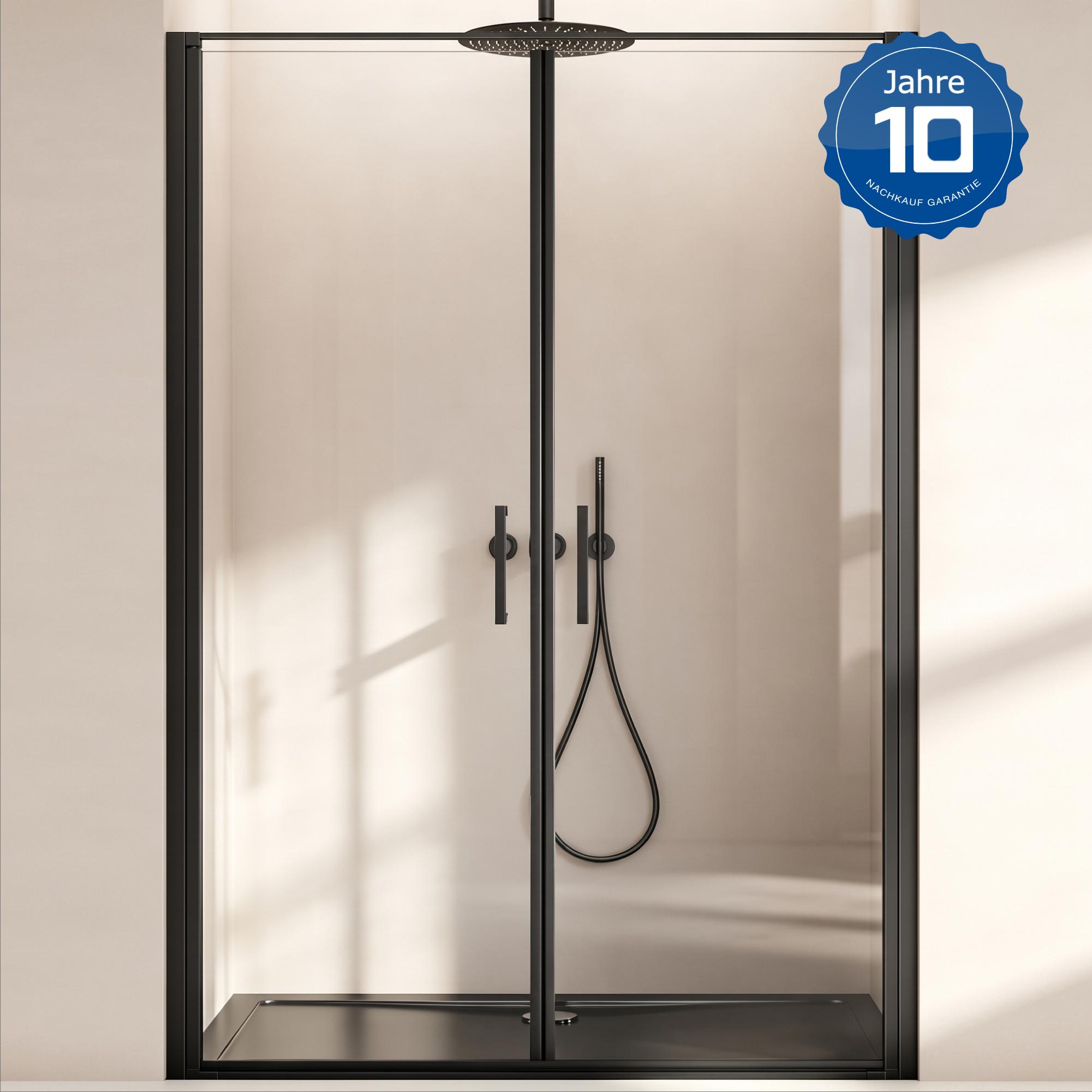 doporro Duschtür Nischentür dusche Duschabtrennung Duschkabine 140x195cm ESG-Sicherheitsglas Duschtür aus Klarglas mit Hebe- und Senkmechanismus inkl. NANO-Beschichtung Teramo66K schwarz
