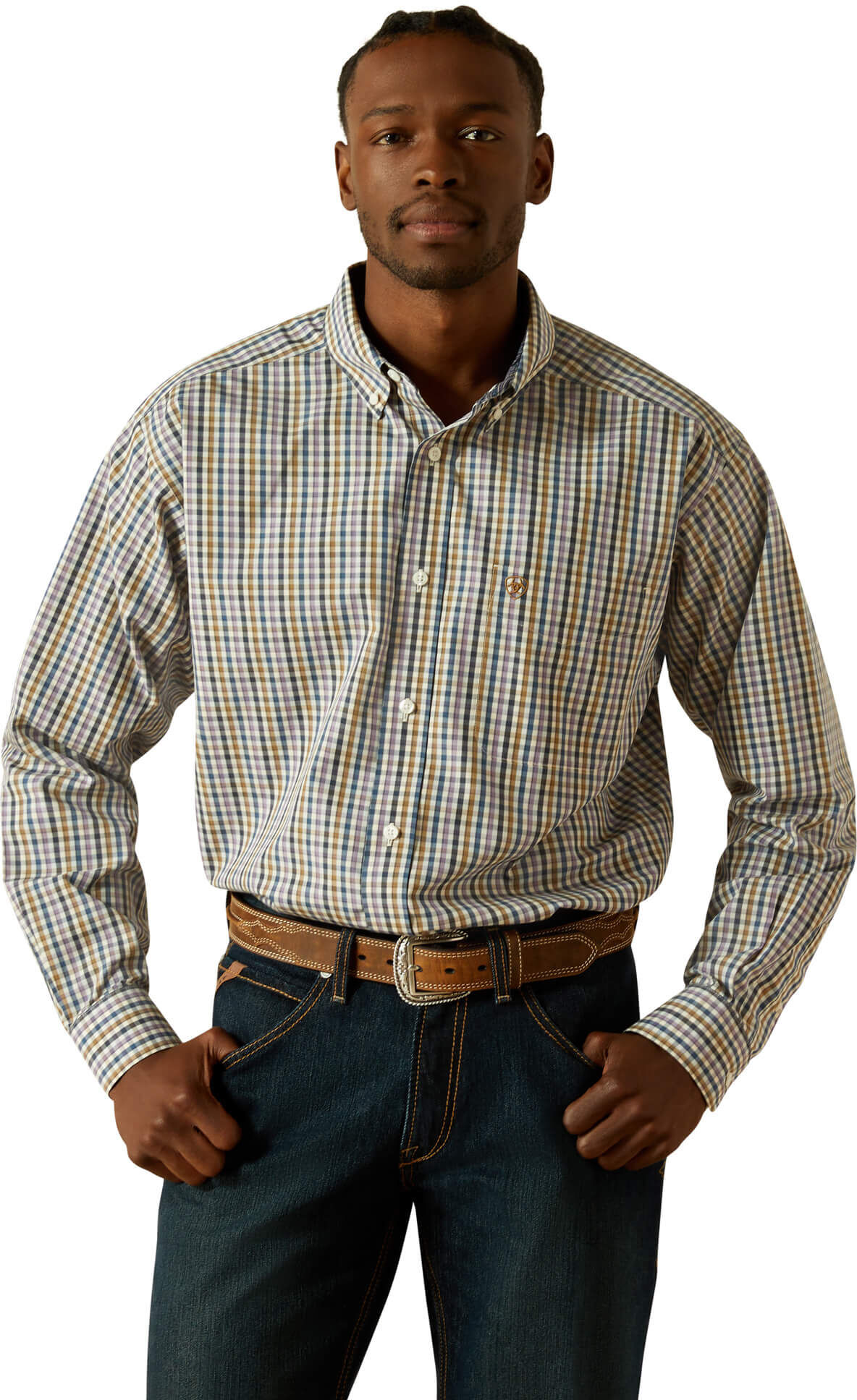 Men's Wrinkle Free Dusty Classic Fit Shirt in Purple Cotton, Size: Medium by Ariat