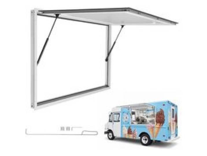 VEVOR Fenêtre pour Food Truck 122x91,5 cm Guichet de Vente avec Auvent, pour Camion Restaurant Stand, Protection Pluie et Soleil, Baie de Service avec Hayon Relevable 85°, Cadre en Alu, Sans Vitre