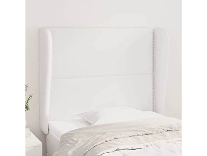 KTHLBRH Kopfteil aus weißem Kunstleder, klassisch, elegantes Design, für Betten mit den Maßen 103 x 23 x 118/128 cm, Beine aus massivem Lärchenholz, höhenverstellbar, zur Unterstützung der Rückenlehne