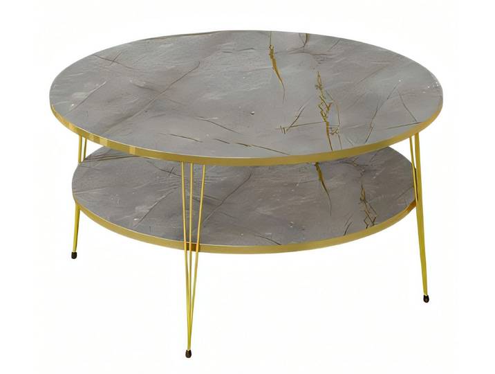 Xlmoebel Couchtisch Grauer Couchtisch aus Holz mit runder Form von XLMOEBEL (Packung, Grauer Couchtisch), Made in Europa