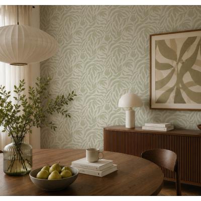Vliestapete LIVING WALLS "Cosiness Blätterranken – Vorgeleimte florale Vliestapete", grün, B:0,53m H:0m L:10,05m, Vinyl, Vlies, Tapeten, Filigrane Blätterranken in einer ruhigen, natürlichen Gestaltung