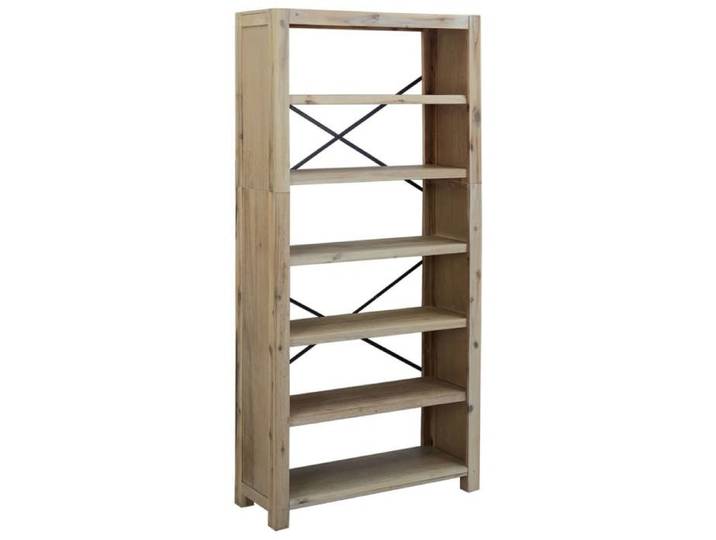 Bibliothèque en bois d'acacia - KALISSE - 6 niveaux - 80x30x170 cm - Bois massif - Finition brossée - Marron