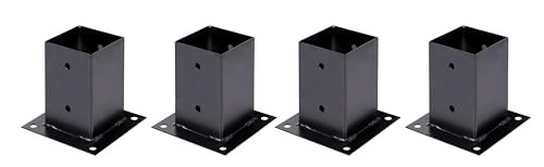 Alberts Set van 4 zwarte geplastificeerde schroefhulzen voor vierkante houten palen, 91 x 91 mm