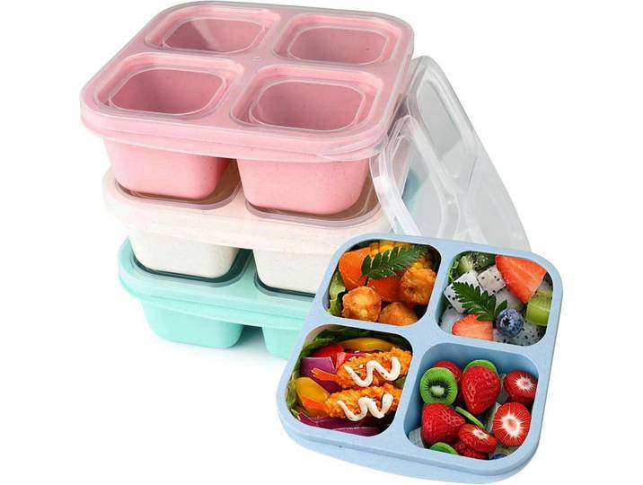 Snackbox 4-teiliges Set mit Fächern, Mehrfarbig, Kunststoff, 15.2x5.5x17 cm, Küchenzubehör, Vorratsbehälter, Brotkästen