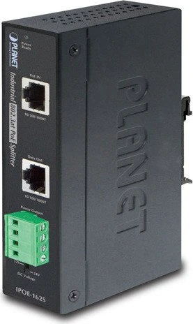 Planet Industrial IEEE 802.3at Gigabit High Power over Ethernet Splitter IPOE-162S, für Hutschienenmontage