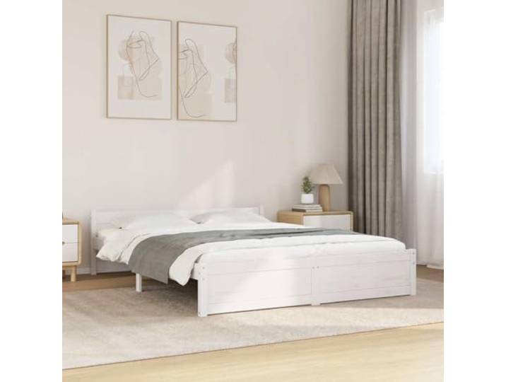 YNGBHFNOP Massivholz modernes Design Lattenrost Weiß 160 x 200 cm Massivholzbett Weiß 160x200 cm Bettgestell mit Kopfteil Kiefernholz Stabil Modernes Design Schlafzimmer Möbel