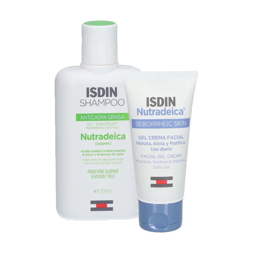 Isdin Nutradeica Gel-Creme für das Gesicht + Anti-Schuppen Shampoo 50+200 ml Kombipackung
