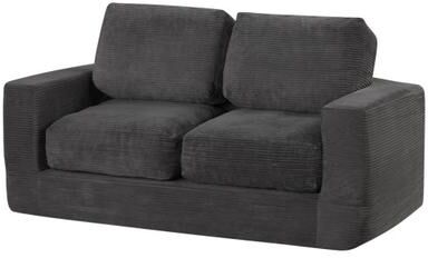 Costway 2-Seater Floor Couch Loveseat Foam Sofa with Removable Corduroy Cover-Black