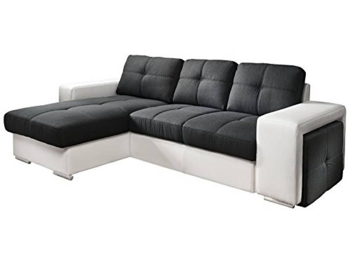 Mivano Cotta C209661 C310/H350 Polsterecke mit Schlaffunktion und Bettkasten, 157 x 278 cm, Kunstleder weiß mit Strukturstoff schwarz