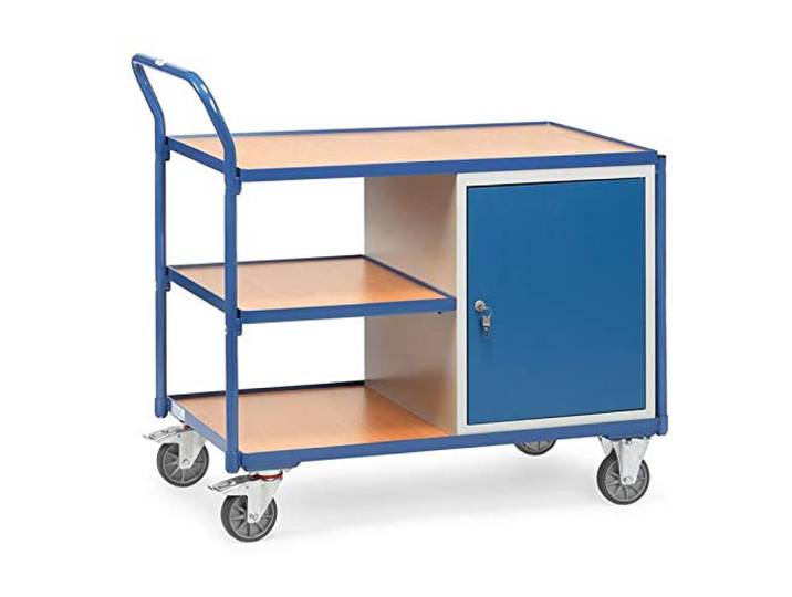 Fetra Transportgeräte bbob632 Werkbank mit 2 Einlegeböden und 1 Schrank Rollen, 125 mm Durchmesser, 1000 mm x 600 mm Plattform