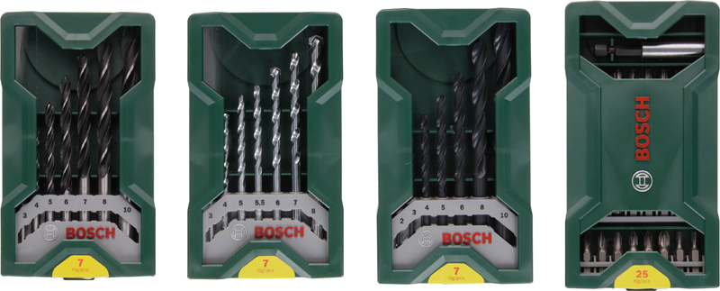 Bosch Bohr- Schrauberbit-Set 3+1, Mini-X-Line, Metall-, Stein-, Holzbohrer, Bit-Set 2607017071