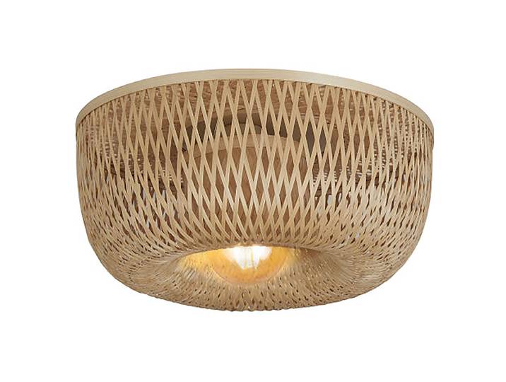 Plafonnier Ø 35cm Beige/Marron clair Fer anodisé Bambou E27