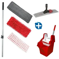 Mop-Set Putzeimer Cleanboy 15 L mit Presse rot im Set inkl. Klapphalter, Teleskopstiel und 3 Möppe