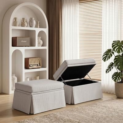 DREAMSIDEA 2 Pack Skirted Storage Ottoman Chenille Foot Rest Stool