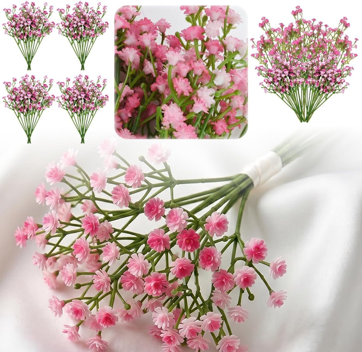 Set van 10 elegante roze kunstbloemen voor bruiloft en interieurdecoratie