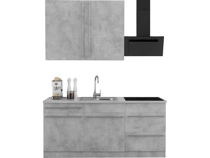 Küche WIHO KÜCHEN Chicago , grau (küche: grau, front: betonfarben, korpus: betonfarben, arbeitsplatte: canvas grau), B:180cm T:60cm, Komplettküchen-Sets, Küchenzeile, wahlweise mit E-Geräten, Breite 180 cm