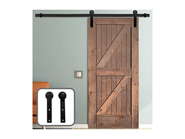 4-9. 6 FUSS Schiebetür-Tür-Hardware-Kit Top-montierte Kleiderbügel-Spur schwarzer Stahlschrank Türrollenschiene for Einzeltür(7FT 2130mm)