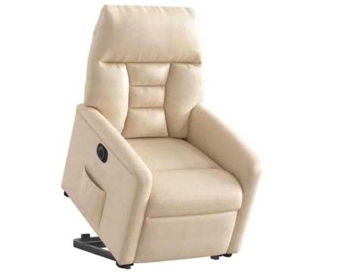 Relaxsessel mit Aufstehhilfe Elektrisch Creme Mikrofasergewebe Elektromotor,135 Grad Neigung,seitlicher Knopf, Holz-Metall-Rahmen,TV-Sessel