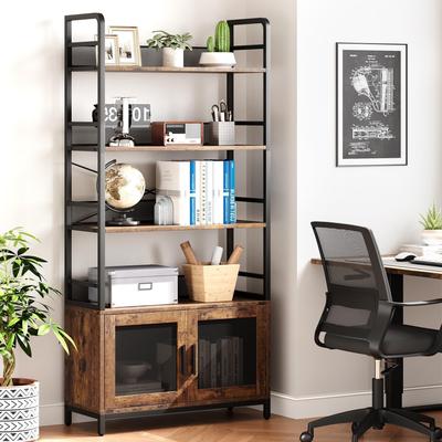 Garvee "70.87"" 4-Tier Rustic Industrial Bookcase w/ Door & Cabinet"