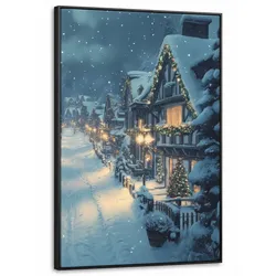 LEINWAND Bilder mit Rahmen - Weihnachtsdorf - Weihnachten - Schnee - Winter - 80x120