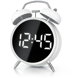 BEARWARE Wecker Digital, rund, Lichtring, Retro, lauter Glockenalarm für Tiefschläfer Einfache Bedienung, Zeit und Datum, Beleuchtet, ohne Ticken