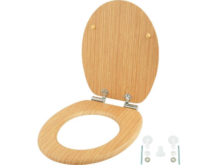 Relaxdays Toilettendeckel, doppelte Absenkautomatik, 37,5 x 43,5 cm, MDF, bis 150 kg, ovaler Klodeckel, WC Sitz, natur