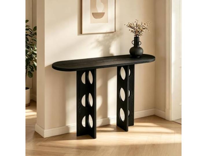 LEUBDIBR Moderner Massivholz‑Konsoltisch, schmaler Eingangstisch für Flur Hochwertiges Massivholz, E0‑Klasse geruchsarme Lackierung, schlankes Raumdesign(Black+Black,80cm/31.5in)