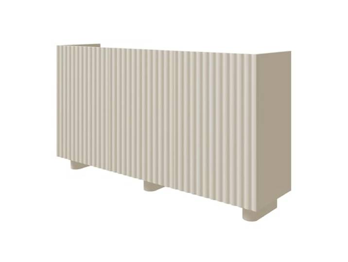 Selsey Kommode Fiorra 84×144×38,8 cm – Grau-Beige Sideboard mit Push-to-Open, 3 Fächer, modernes Design, ovale MDF-Füße (12 cm), ideal für Esszimmer, Kaschmir